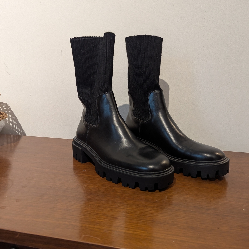 Zara Black Ankle Boots with Chunky Sole